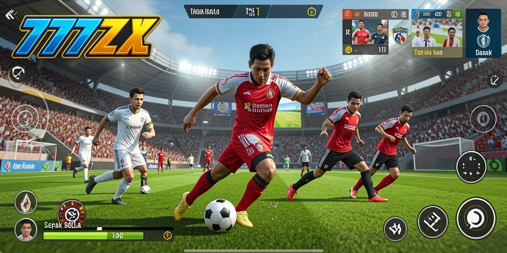 Screenshot gameplay 777ZX menampilkan pertandingan sepak bola yang seru.