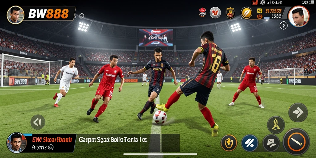 Screenshot BW888 menampilkan aksi seru dalam pertandingan sepak bola.