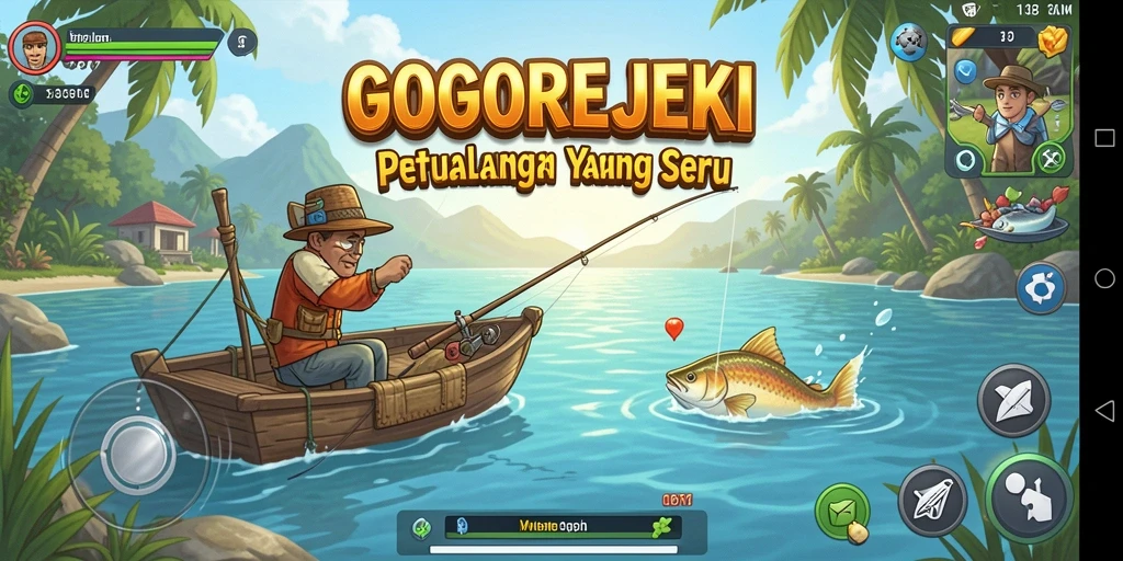 Screenshot GOGOREJEKI menunjukkan gameplay memancing yang seru dan realistis.