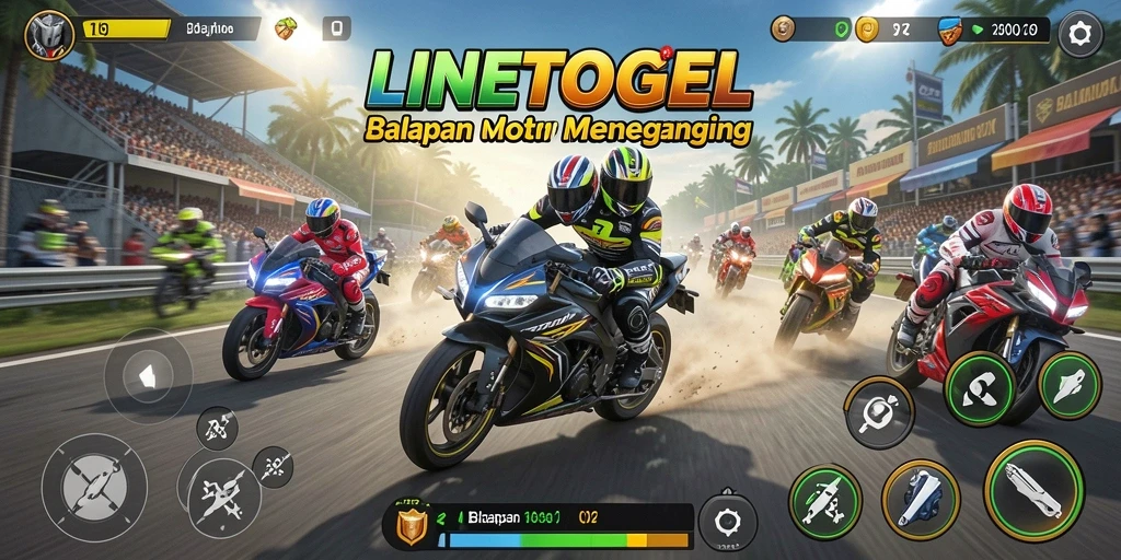 Tampilan screenshot utama dari gameplay balap motor yang penuh aksi.
