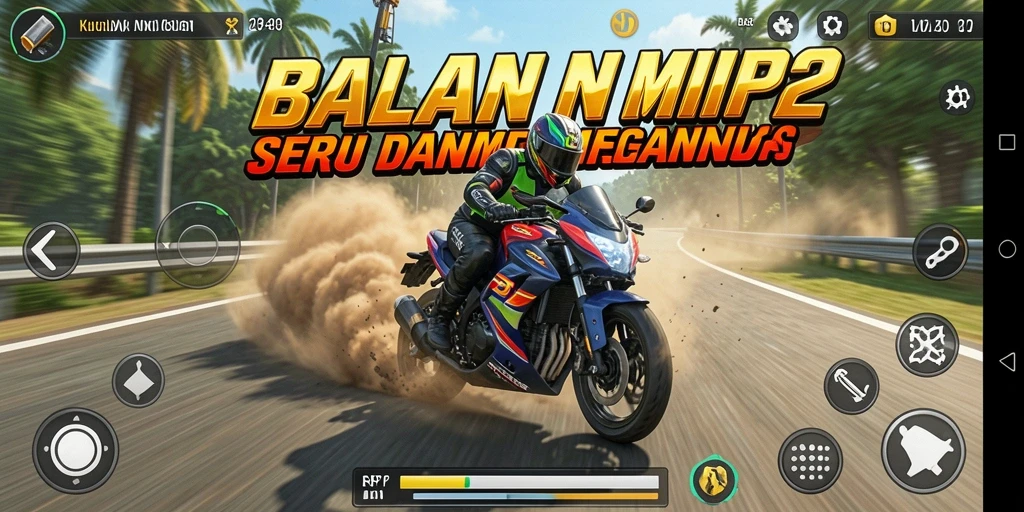Tampilan gameplay RPVIP2 menampilkan balapan motor yang mendebarkan.